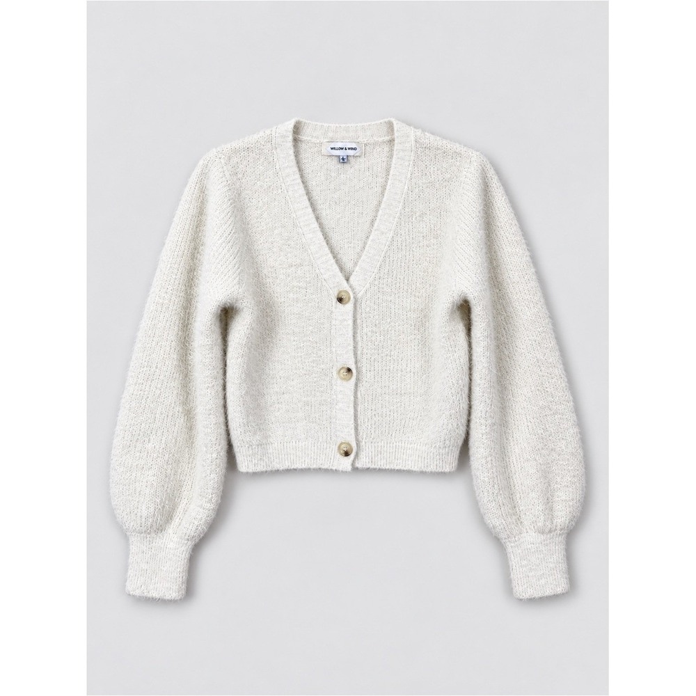 Willow & Wind Womens Cardigan Sweater Small Coquette Soft Girl Balloon Sleeves